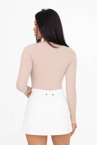 Ribbed Seamless Long Sleeve Bodysuit: Nude
