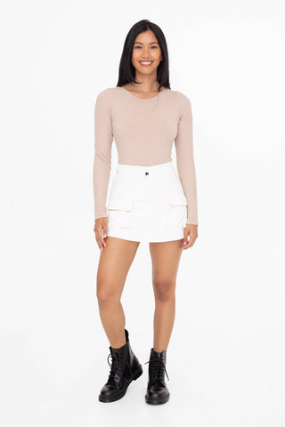 Ribbed Seamless Long Sleeve Bodysuit: Nude