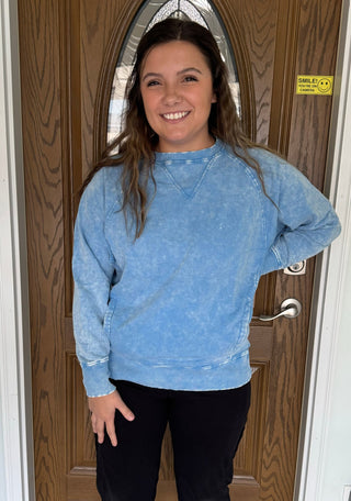 Pigment Dyed French Terry Pullover Sweater With Pockets