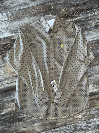 MEN'S GEOMETRIC PRINT BUTTON-DOWN WESTERN SHIRT