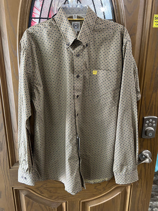 MEN'S GEOMETRIC PRINT BUTTON-DOWN WESTERN SHIRT