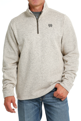 MENS KNIT 1/4 ZIP PULLOVER SWEATER - STONE