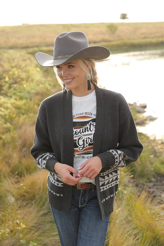 WOMEN'S SWEATER KNIT CARDIGAN - CHARCOAL