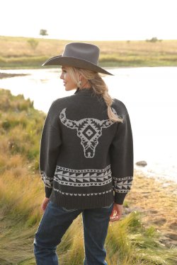 WOMEN'S SWEATER KNIT CARDIGAN - CHARCOAL