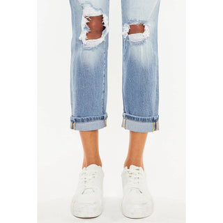 HIGH RISE MOM JEANS WITH CUFFED HEM