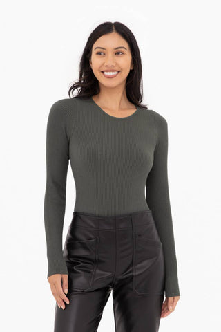 Ribbed Seamless Long Sleeve Bodysuit: Deep Forest