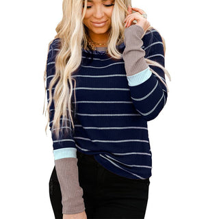 Round neck Striped Long Sleeve Top: Navy