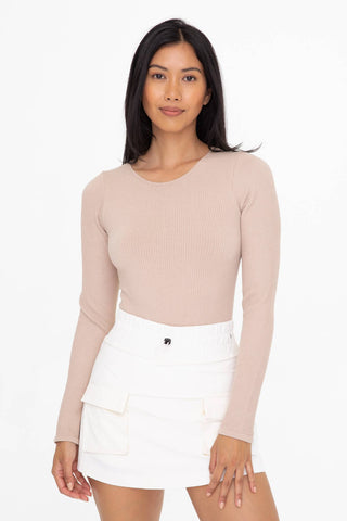 Ribbed Seamless Long Sleeve Bodysuit: Nude