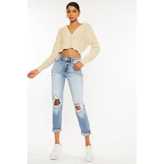 HIGH RISE MOM JEANS WITH CUFFED HEM