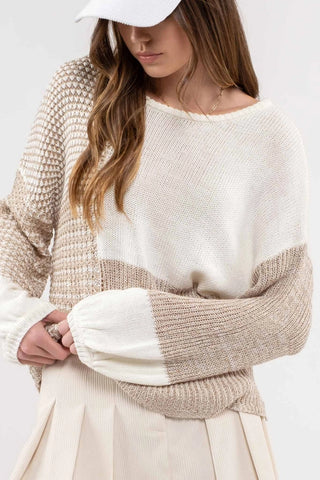 Drop Shoulder Colorblock Knit Sweater