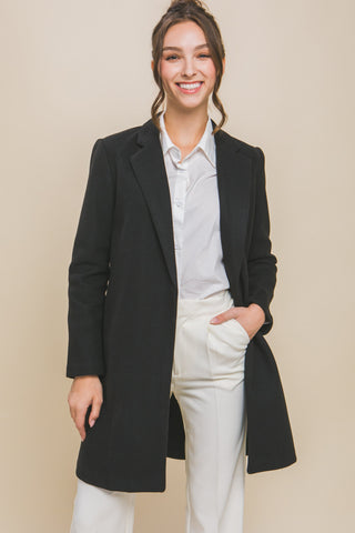 Fleece Long Line Coat - Black