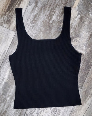 Black Ribbed Crop Tank