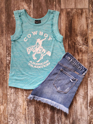 Womens Light Blue Cowboy American Tradition Tank-Top