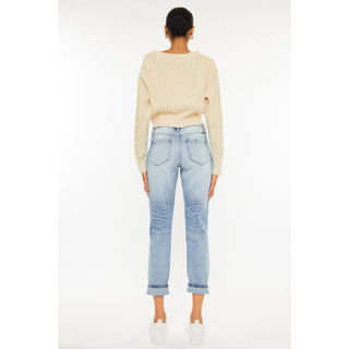 HIGH RISE MOM JEANS WITH CUFFED HEM