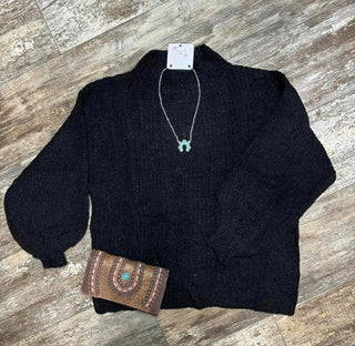 Bubble Sleeve Sweater, Turtleneck - BLACK