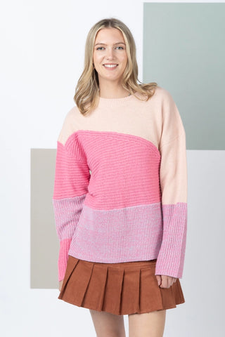 Diagonal Color Block Sweater Knit Top