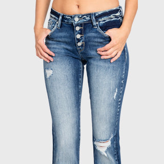 Button Up Low Rise Destroyed Bootcut Jeans