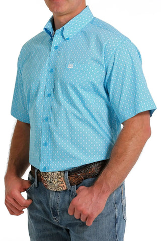 Cinch Men's Light Blue with White Geo Print Short Sleeve Western Shirt
