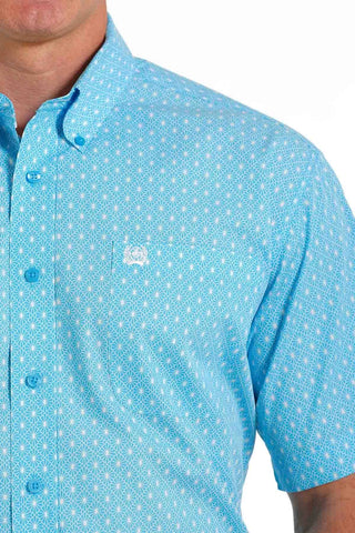 Cinch Men's Light Blue with White Geo Print Short Sleeve Western Shirt