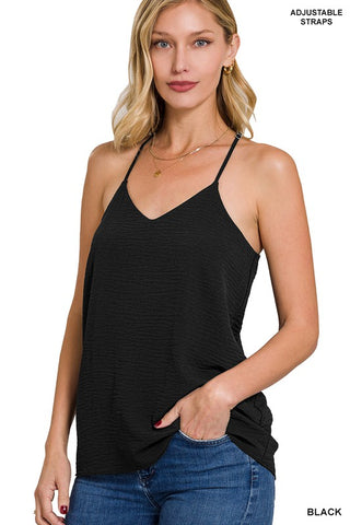 KEELEY WOVEN AIRFLOW ADJUSTABLE STRAP V-NECK CAMI TOP